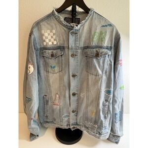 Brooklyn Cloth Graffiti Jean Jacket Mens XL Streetwear Denim Light Wash Y2K Rock